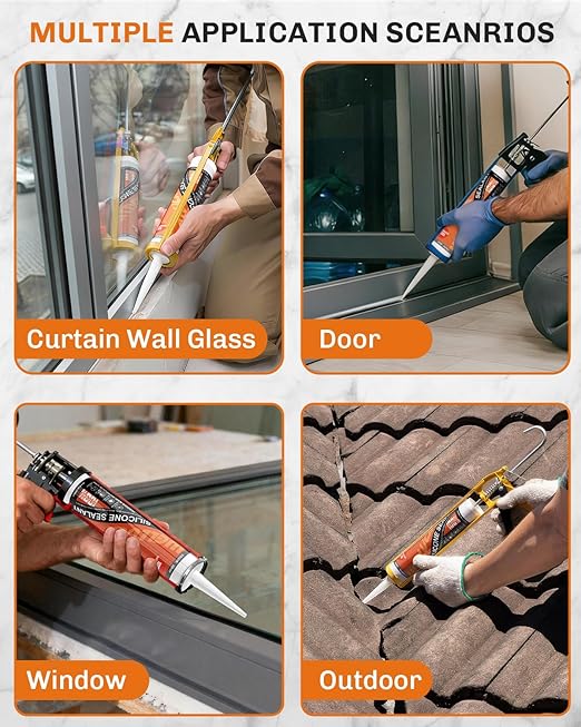 WELLUCK Grey Silicone Caulk, 100% Waterproof Silicone Sealant Adhesive Caulking,for RV, Kitchen,Bathroom, Window, Door, Glass,10.2FL.OZ/300ML(1 Pack)
