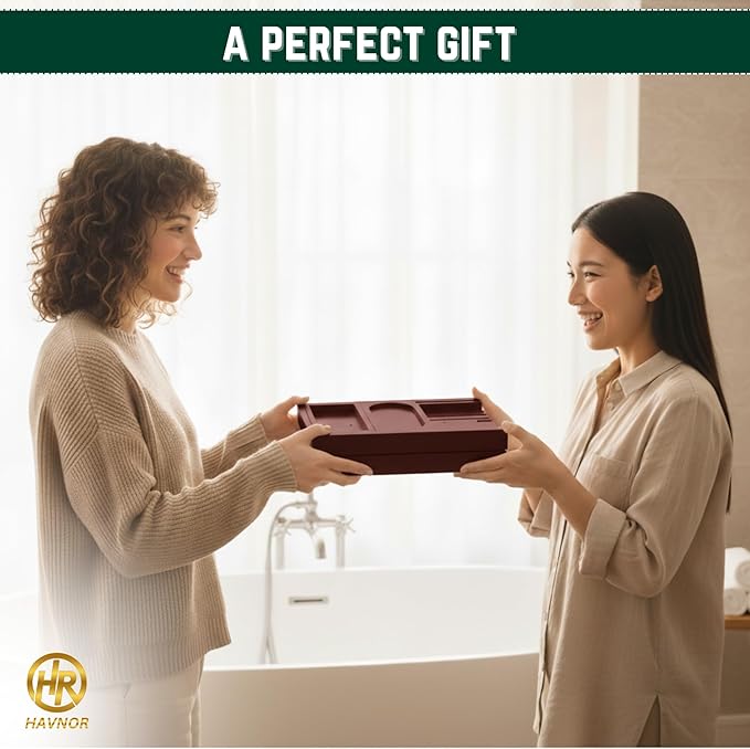 Bamboo Bathtub Caddy Tray Expandable & Foldable Bath Shelfwith Book, Tablet & Wine Holder Adjustable Wooden Bath Tray for Relaxing Spa atHome β Fits Most Tub Sizes.