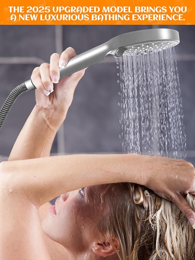 Handheld Shower Head with Slide Bar, 2.5GPM High Pressure 3-Function Adjustable Handheld Shower Head with 59-Inch Hose and Adjustable Holder (Nickel)