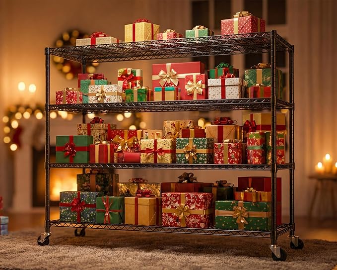 PrimeZone 6 Packs 55.5" W x 24" D x 80" H Heavy Duty Wire Storage Shelves with Wheels, 4 Tier Adjustable NSF Certified Garage Shelving Unit, Rolling Metal Organizer Shelf Rack for Warehouse, Pantry