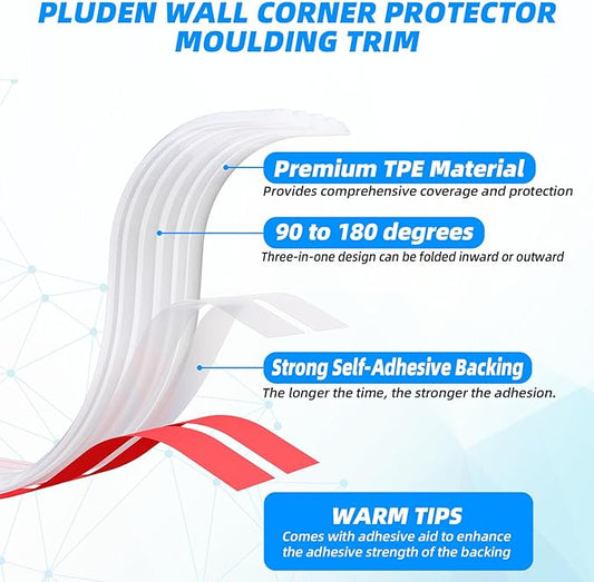 10FT Flexible Wall Corner Protector Moulding Trim, Peel and Stick Inside & Outside Wall Corner Guards Edge Protector,Self Adhesive Molding Trim Strip for Edge Ceiling