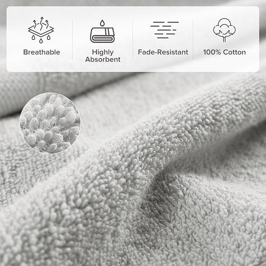 Comfort Spaces Turkish Bathroom Towel Set 6 Piece Luxury Bath Towel Set 2 Hand Towel for Bathroom 2 Washcloth 2 Large Bath Towel Sets Long Staple Soft Quick Dry Towel Set Light Grey