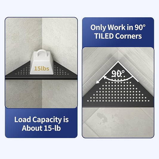 Corner Shower Shelf 2 Pack, 304 Stainless Steel Shelf for Bathroom, 10'' Grout in Shelves Rack for Tiled Wall, No Drilling Needed (10'', Black)