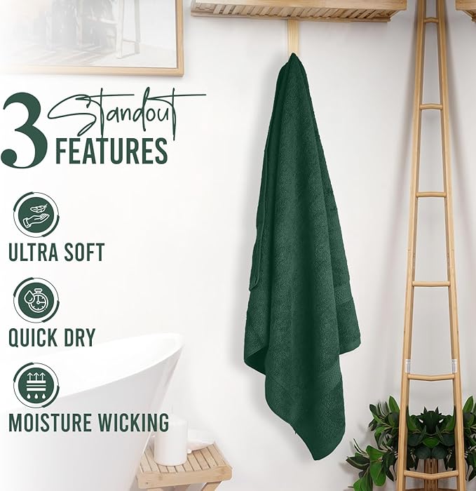 RIVERSIDE 100% Ring Spun Cotton Large Bath Towels Set of 4, 27 x 54 ā Quick Dry, Soft & Highly Absorbent Towels for Shower & Bathroom ā Luxury 600 GSM Towels for Home, Spa, Gym, Hotel, Hunter Green