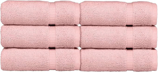 Luxury Hotel & Spa Quality, Quick Dry 100% Turkish Cotton 700 GSM, Eco Friendly Towel, for Bathroom, Gymand Kitchen Dobby Border Soft Hand Towel Set 16 X 30, Pink, Hand Towels - Set of 6