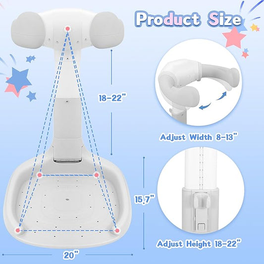 Baby Shower Stand, No-Assembly Baby Bath Stand with Enlarged Anti-Slip Base, Foldable Adjustable Toddler Shower Standing Support, Soporte para Bañera de Bebe, Ideal Gift for Infant 6–36 Months (Grey)