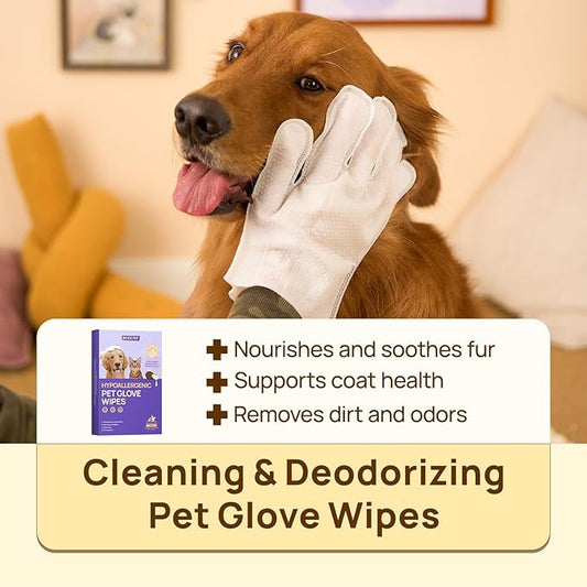 HICC PET Cleaning Deodorizing Glove Wipes for Dogs & Cats, Vet Recommended Hypoallergenic Hydrating & Nourish Fur Pet Grooming Glove Wipes, Pet Bathing Wipes for Horse Coat Care, 6pcs Rose Scent