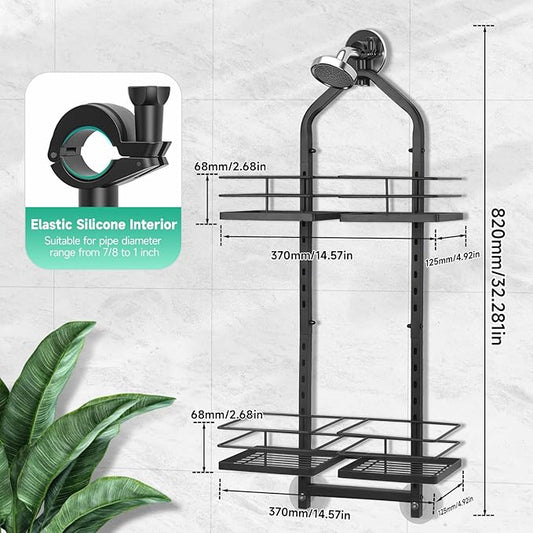 Shower Caddy Hanging for Handheld Showerheads Adjustable Height Extra Long Bathroom Storage Organizer Hanger Rack Rustproof Hose Shower Organizer 4 Levels Height Shower Rack(Black
