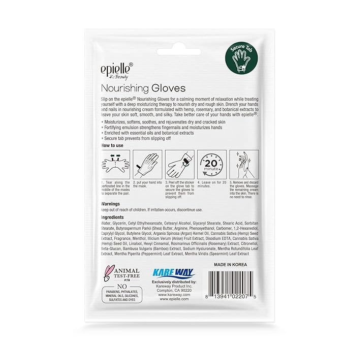 Epielle Nourishing Hand Mask 6 Pairs, Repair and Soften with Hemp & Rosemary Extract, Deep Moisturizing Gloves for Dry, Cracked Hands, Self Care Gifts for Women, Spa Kit, Stocking Stuffers