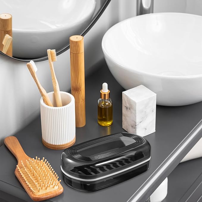 Shampoo Bar and Conditioner Holder Travel Case Shampoo Bar Holder Bars Soap Travel Case Soap Dish with Draining Layer Soaps Container for Bathroom Gym Camping, Easy to Clean (Black)