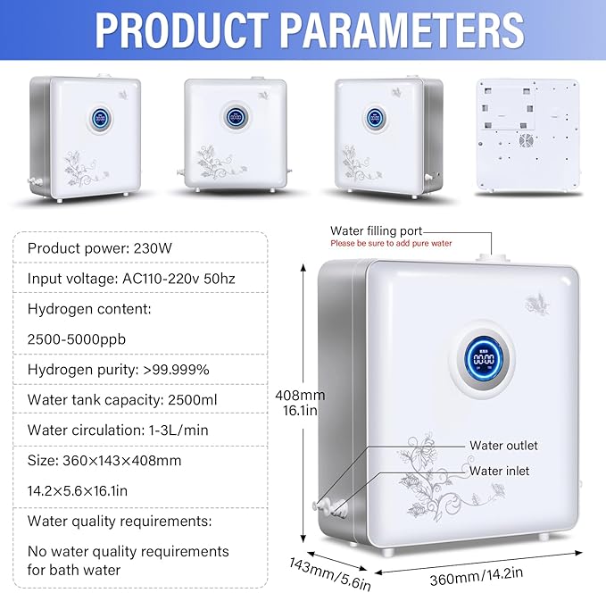 Nano Hydrogen Rich Moisturizing Bubble Bath Machine Above 4000ppd Molecular Hydrogen-Rich Water Bath Spa Bath Machine for Skin Health 