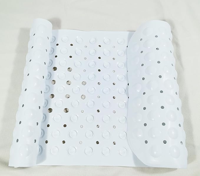 Anti-Slip Bathtub Shower mat, 39.3×15.7 inch(Approximately 100 × 40cm) Soft Oversized Machine Washable Non-Slip Bathtub mat with Drainage Holes, Bathroom Floor Suction Cup.(1-Opaque White)