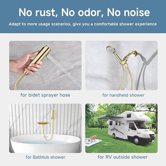 Shower Hose Extra Long 304 Stainless Steel Handheld Showerhead Hoses,Anti Winding Interface,With Brass Insert And Nut-durable & Flexible Rv Shower Hose Replacement (Gold, 23 Inches)