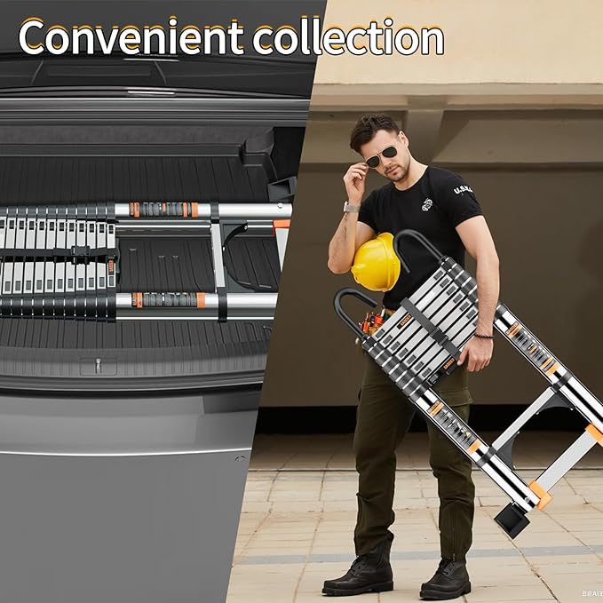 Telescoping Ladder,with Stable Hook and stabilizer barand,10.5 FT Extension Ladder, Heavy Duty 330lbs Max Capacity, Multi-Purpose Collapsible Ladder for RV or Outdoor Work (3.2M/10.5FT)