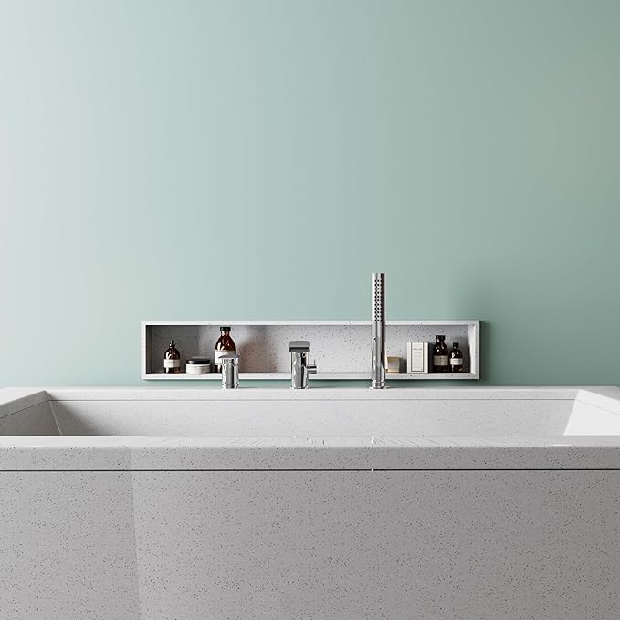 Modern Chrome Roman Tub Faucet with 360ยฐ Rotated Spout, Deck Mount Bathtub Faucet with Hand Shower, Widespread 3 Holes Bath Tub Filler Faucet Rough In Valve Included (Chrome)