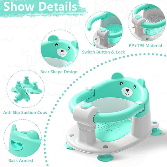 Baby Bath Seats for Babies 6 Months & Up, Infant Bath Chair for Newborn Sitting Up, Non-Slip Toddler Bath Tub Seat with Suction Cups & Soft Cushion for Shower, Compact Toddler Bathtub Seat, Aqua