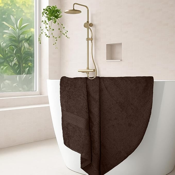 RIVERSIDE 100% Ring Spun Cotton Large Bath Towels Set of 4, 27 x 54 Inches ā Quick Dry, Soft & Highly Absorbent Towels for Shower & Bathroom ā Luxury 600 GSM Towels for Home, Spa, Gym, Hotel, Brown