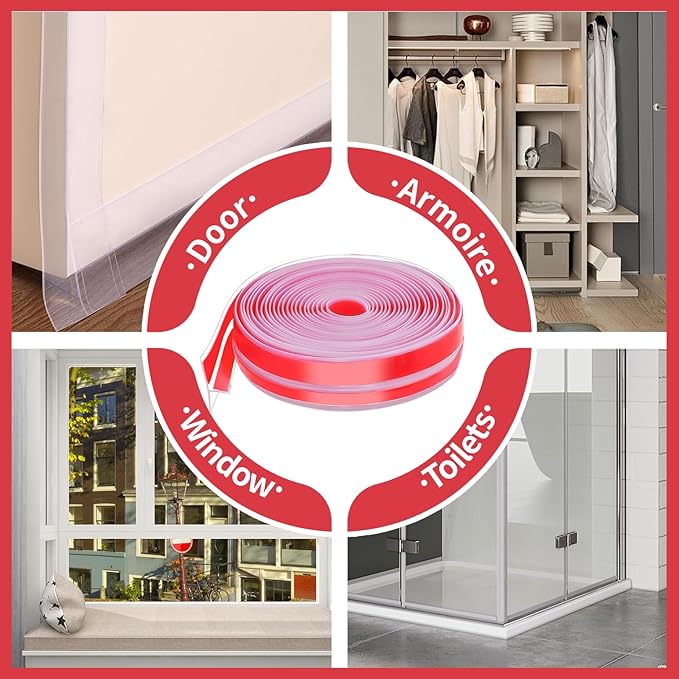 9.8Ft T-Shaped Clear Weather Stripping Door Seal, Door Draft Stopper Silicone Seal Strip, Weather Stripping for Shower Glass Gaps