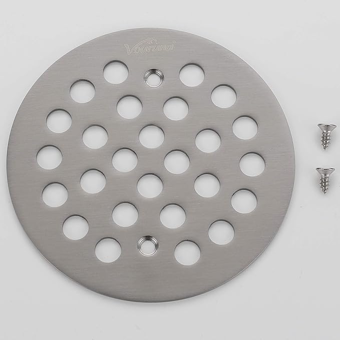 4-1/4Inch(108mm Screw-in Shower Strainer Drain Cover Replacement Floor Strainer Floor Drain (Brushed Nickel)