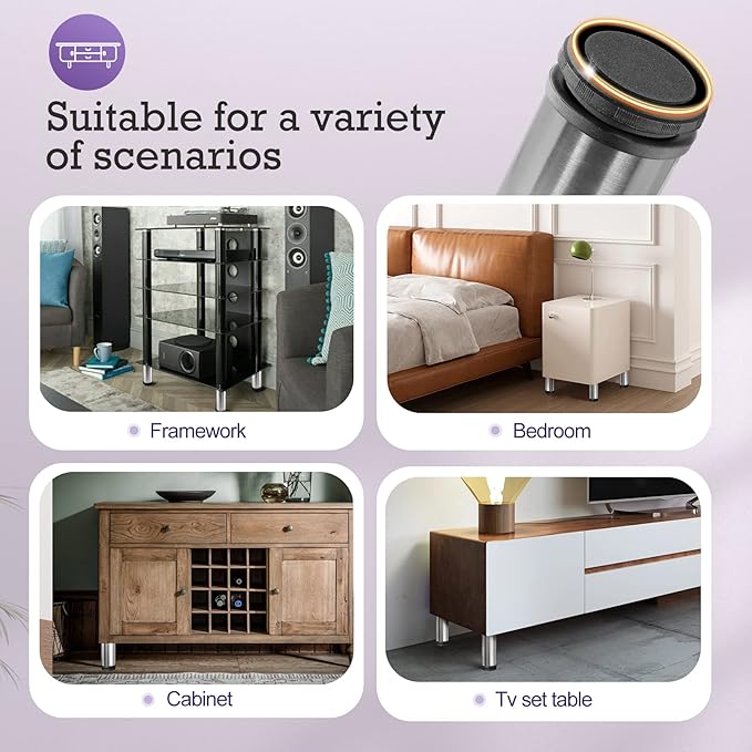 7 Inch Metal Furniture Legs Stainless Steel Adjustable Legs Silver Metal Legs Round Cabinet Legs for Coffee Table Cabinet Desk Sofa Shelves, Pack of 4
