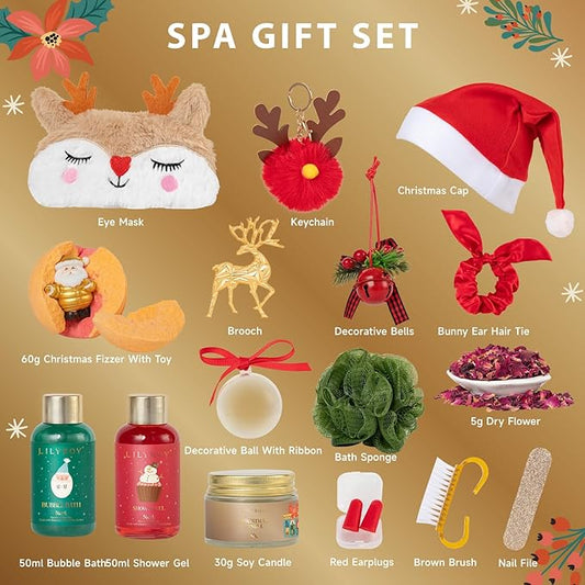 2025 Christmas Gifts for Women Mom - 16 Pcs Luxury Gift Box with Brooch and Cute Sleeping Mask, Bath and Body Spa Gift Set for Women|Spa Set Bath Gift Idea for Female Friends