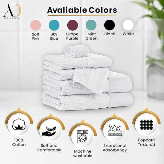 Ample Decor Washcloth Set of 200 White 100% Cotton - Qucik Dry Popcorn Textured - Mulaayam Collection - 12 X 12 Inch
