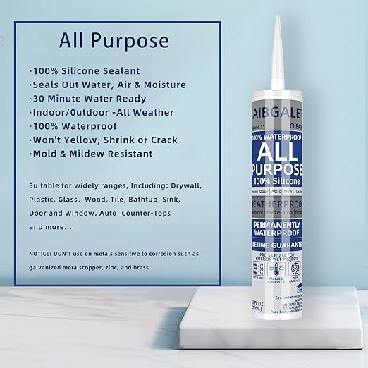 12 Pack of Clear Silicone Sealant, All-Purpose 100% Waterproof Silicone Caulk - 10.1 oz Cartridge, Adhesive Caulking Tool for Indoor & Outdoor Windows, Aquarium, Bathroom Auto Leak Seal (12)