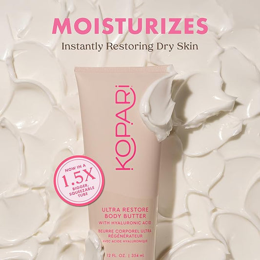 Kopari Jumbo Ultra Restore Body Butter, Whipped Lightweight Formula, Hyaluronic Acid & Mango Seed Butter, Deep & Long-Lasting Moisture, Coconut 12 oz