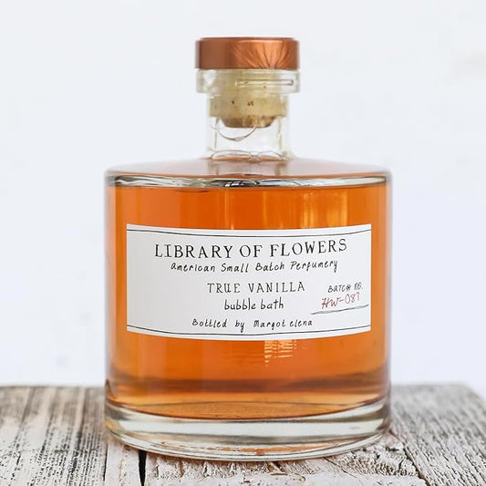 Library of Flowers True Vanilla Bubble Bath, 17 fl. oz., Bergamot, Dark Vanilla & Amber, Skin Hydrating & Deep Moisturizing, Avocado Oil & Green Tea, Relaxing Scented Bubbling Bath Soap