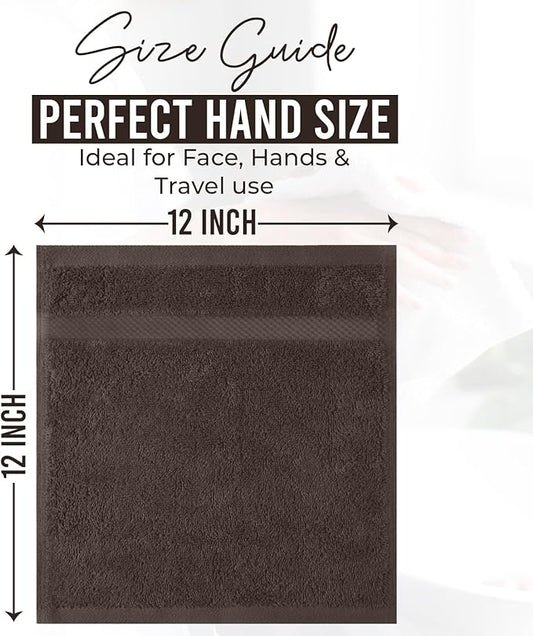 DAN RIVER 12-Pack Premium 100% Cotton Brown Face Towels – Reusable Face Towel Set, Soft & Absorbent Bath washcloths for Bathroom & Body – Hand and Face Towels, 550 GSM (12x12 in)