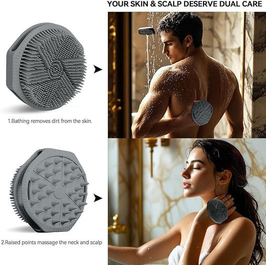 Silicone Body Scrubber as Stocking Stuffers, Dual-Sided Silicone Loofah for Shower, Exfoliating Body Brush Scrubber for Men and Women for All Skin, Scalp Massager Lather Well&Easy to Clean (Gray)