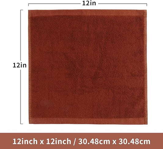 6 Pack 100% Cotton Wash Cloth, 12x12 Inch Highly Absorbent and Soft Feel Fingertip Towels, Machine Washable Washcloths for Bathroom, Gym, Hotel, Spa and Kitchen