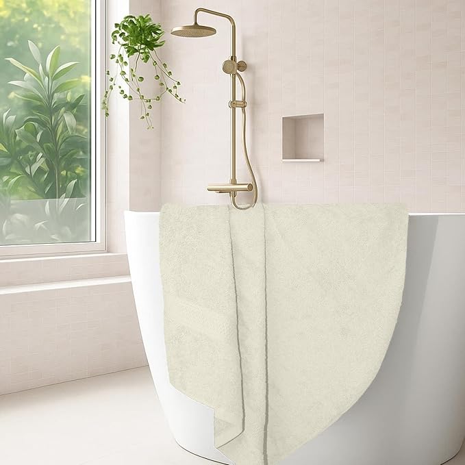 RIVERSIDE 100% Ring Spun Cotton Large Bath Towels Set of 4, 27 x 54 Inches ā Quick Dry, Soft & Highly Absorbent Towels for Shower & Bathroom ā Luxury 600 GSM Towels for Home, Spa, Gym, Cannoli Cream