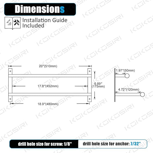 KOKOSIRI 20 Inch Bathroom Towel Racks Double Towel Bar Bath Towel Holder Towel Hanger Towel Shelf Wall Mount Stainless Steel Brushed Gold B5010BG-L20