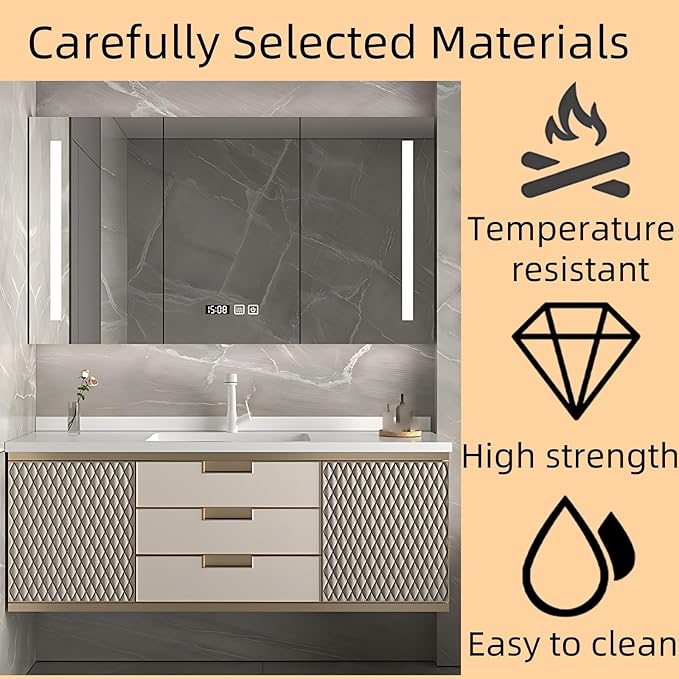 64IN Modern Bathroom Vanity - Wall-Mounted Bathroom Cabinet with LED Light | Intelligent Defogging Mirror Cabinet Includes Time Display Function, 2 Drawers & 2 Storage Cabinets (Style B)