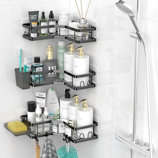 Corner Shower Caddy Bathroom Organizer: Stainless Steel Adhesive Shower Rack - 3Pack No Drilling Shower Shelf - Rustproof Bathtub Organizer