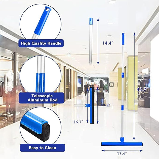 18" Floor Squeegee with 43" Adjustable Aluminum Handle Light Duty Magic Broom for Floor,Garage Courtyard Shower Bathroom Floor Marble Glass Tile Water Foam Cleaning