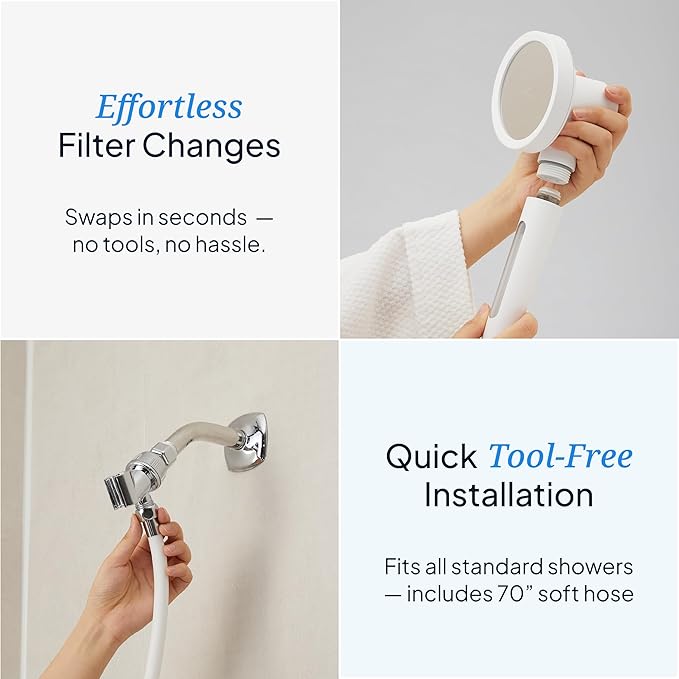 SecondShower Filtered Shower Hand for Hard Water | Clinically Proven for Skin Health, NSF Certified 99.9% Chlorine Removal, SPA Grade High Pressure, Korean Beauty Secret Natural Filter (Citrus Yellow)