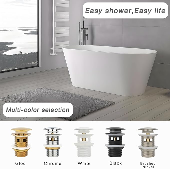 Tub Stopper Bathtub Drain, Brass Pop-up Freestanding Bathtub Drain Stopper, Fits Most Freestanding Tub Rough- in Kits (White)