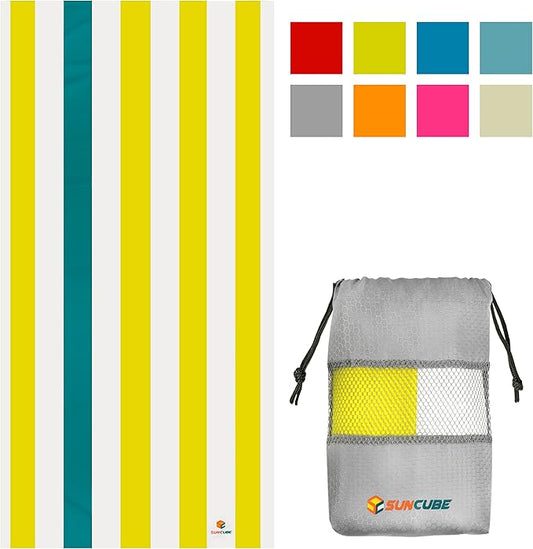 SUN CUBE Microfiber Beach Towel, Quick Dry Sand Free Beach Towel, Lightweight, Compact for Travel Swim Sports Camping, Packable Sand Resistant Towel Adult, Yellow 60x30 Inches
