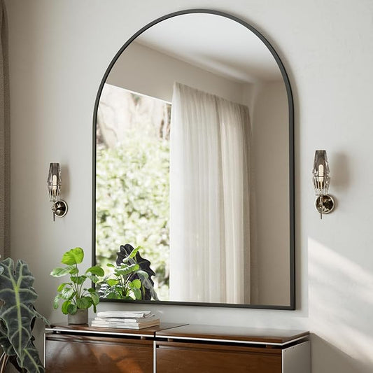 HARRITPURE 36"x48" Arched Bathroom Mirror - Black Wall Mounted Vanity Mirror Aluminum Alloy Frame Large Arch Wall Mirror for Living Room, Bedroom and Entryway