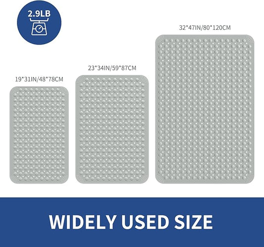 OTHWAY Large Shower Mat 34"x 23", TPE Non Slip Shower Mat for Walk in Shower Stall, Inside Shower Mats with Drain Holes Suction Cups, Anti-Slip for Elderly Kids (Dark Grey)