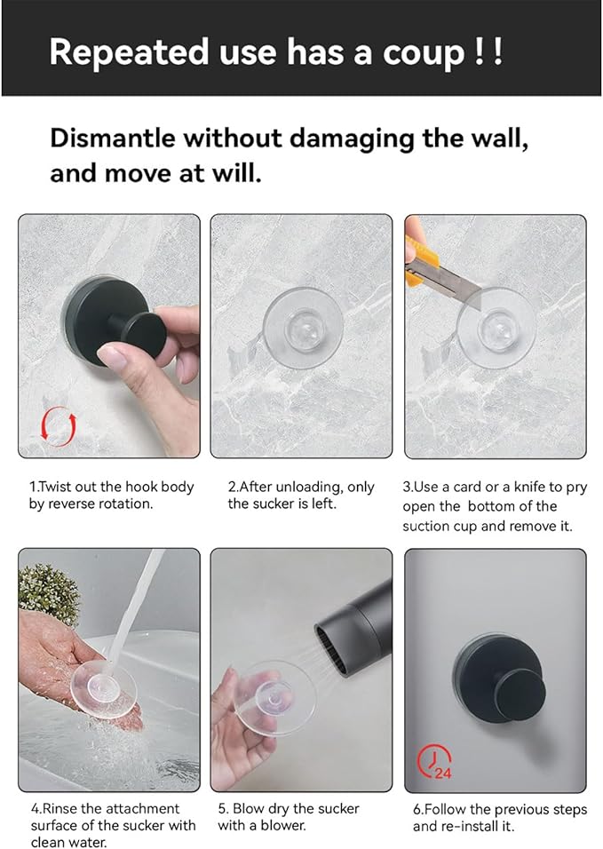 Suction Cup Hooks for Shower, Stainless Steel Towel Hooks for Bathroom Wall, Glass Door, Kitchen, Mirror, Tile, Shower Hooks for Hanging Towels, Robes, Bath Balls (2 Pack,Black)