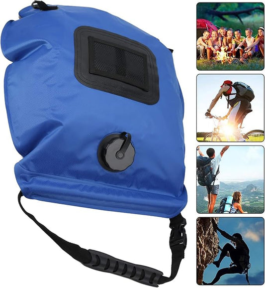 Outdoor 20L Solar Power Shower Bag, Camping Portable Sun Heated Bath Bag with Shower Head, 20L Capacity for 8 Minute Shower, Includes Thermometer and Mesh Storage Bag, Ideal