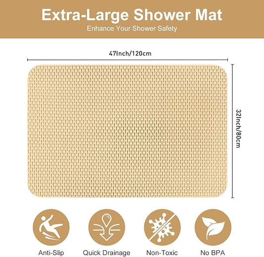 Extra Large Shower Mat: 47"x32" Non Slip Shower Mats for Inside Shower, PVC Anti Slip Shower Stall Mats No Odor, Trimmable Walk in Shower Mats for Elderly Kids