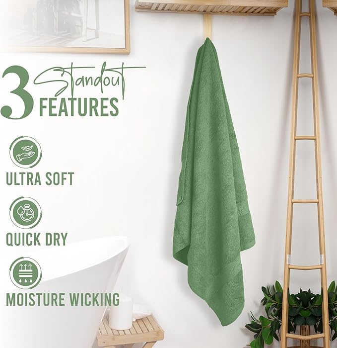 RIVERSIDE 100% Ring Spun Cotton Large Bath Towels Set of 4, 27 x 54 ā Quick Dry, Soft & Highly Absorbent Towels for Shower & Bathroom ā Luxury 600 GSM Towels for Home, Spa, Gym, Hotel, Sage Green