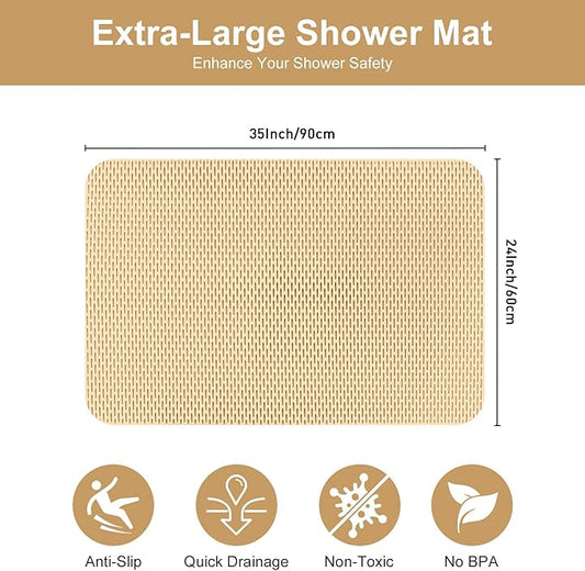 Non Slip Shower Mat: 35"x24" Extra Large Shower Mats for Inside Shower,Trimmable PVC Anti Slip Shower Stall Mats, No Odor, Quick Drying Shower Mats for Floor, Bathroom, Home, Kitchen, Hotel