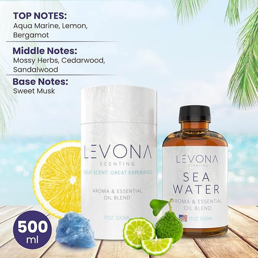 Levona Scent Essential Oil for Diffuser: Home Luxury Scents Fragrance Oil - Aroma Oil for Humidifiers - Hotel & Office Diffuser Oils - Essential Oils for Diffusers for Home - 500 Ml Sea Water
