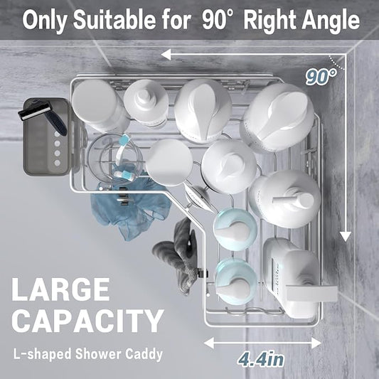 Shower Caddy Corner Organizer Shelf: 2Pack Adhesive Shower Essentials Accessories - No-Drilling Stainless Steel Bathroom Storage Rack with Hooks and Toothpaste Holder