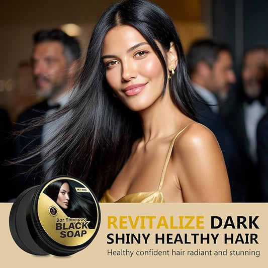Black Hair Soap Bar with Bamboo Charcoal & Herbal Extracts - Natural Solution for Youthful Hair 